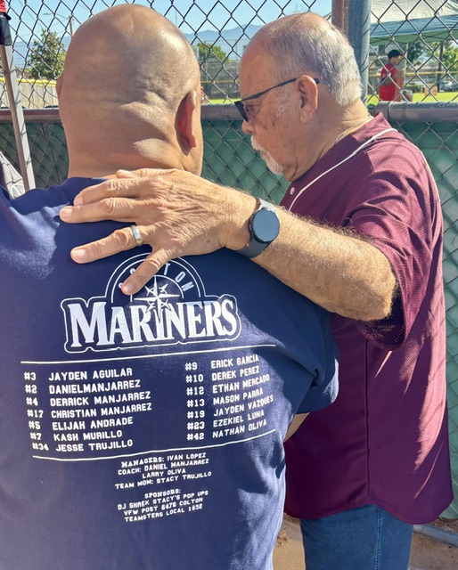 Mayor Frank J. Navarro celebrating Colton youth at the Ken Hubbs Little League closing ceremonies. Photo 6 of 23.